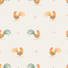 Seamless Pattern with Roosters