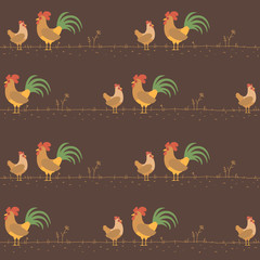 Seamless Background with Rooster and Hen