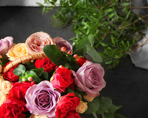 Beautiful roses bouquet on table