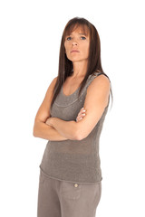 Fototapeta premium Beautiful woman doing different expressions in different sets of clothes: arms crossed