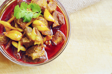 Pork Curry or  Kaeng Hung Ley Moo (Thai name).
Thai curry menu.
Food of northern Thailand.
