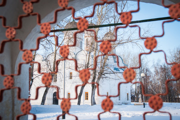 Lattice gate of Rizopolozhensky monastery in Suzdal