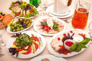 Fototapeta na wymiar Diverse food on a wedding table