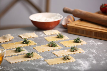 Uncooked ravioli, close up