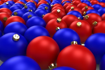 Red and Blue Christmas Bauble Decorations Background - 3D Illustration