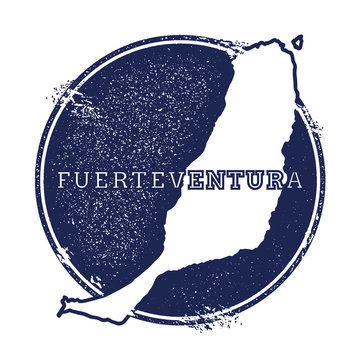 Fuerteventura vector map. Grunge rubber stamp with the name and map of island, vector illustration. Can be used as insignia, logotype, label, sticker or badge.