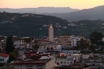Fototapeta na wymiar View of the village of Chefchaouen, Morocco, at dusk