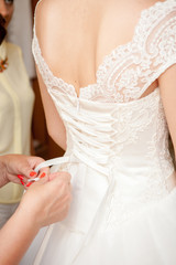 details of beautiful lace wedding dress