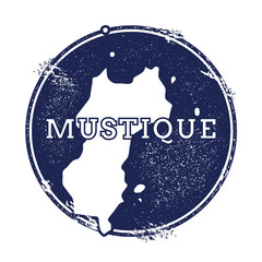 Mustique vector map. Grunge rubber stamp with the name and map of island, vector illustration. Can be used as insignia, logotype, label, sticker or badge.