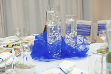 transparent vases on wedding table