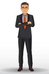 Businessman in black suits, with standing position, vector illustration