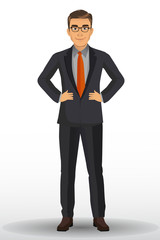 Obraz premium Businessman in black suits, with standing position, vector illustration