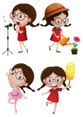 Girl doing different activities
