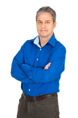 Fototapeta premium Handsome man doing different expressions in different sets of clothes: arms crossed