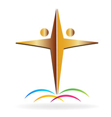 Obraz premium Gold cross people logo