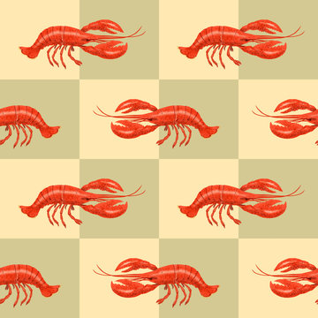 Seafood product lobster seamless pattern