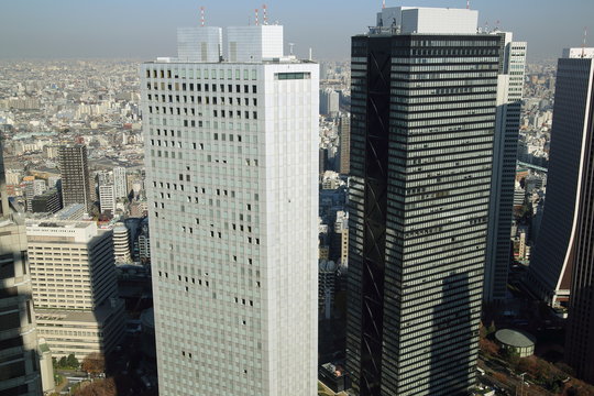 view of the modern buildings of the Nishi Shinjuku district in capital of Japan