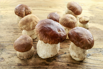 Mushrooms on a wooden table