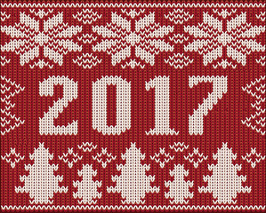 Fototapeta na wymiar Christmas jumper fragment with 2017 New Year knitted texture, vector illustration