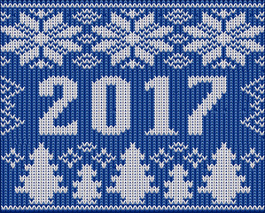 Fototapeta na wymiar Christmas holidays fragment with 2017 New Year knitted texture, vector illustration