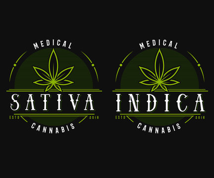 green medical cannabis emblem, logo . classic vintage style