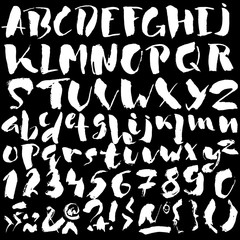 Hand drawn font made by dry brush strokes. Grunge style alphabet