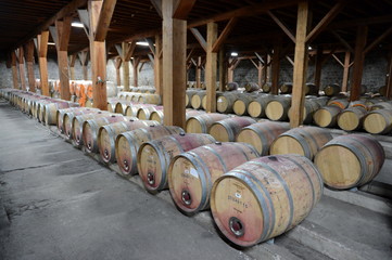 Wine barrels at the winery Santa Rita.