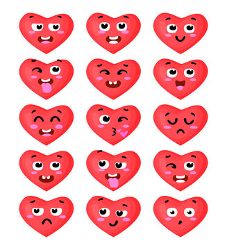 Vector illustration of the set of heart emoticons isolated on white background. Eps 10
