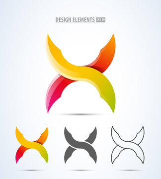 Vector abstract letter H or X logo design elements. Extreme sports collection. 3 styles: glossy, stamp, line art.