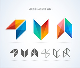 V and arrow company vector logo sign and symbol design. Vector abstract design elements. Color letters. Line art. Modern abstract design shapes isolated on white background. App icons