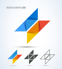 Abstract vector mosaic logo elements. Pixel triangle design. Logo icon for app and web design. Origami paper.