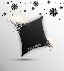 Black square with debris on white background. Abstract black explosion. Geometric background. Vector illustration