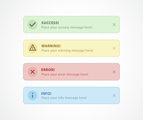 Obraz premium Notification messages for web design. Success, Warning, Error, Info message.