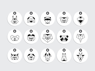 Tag origami vector animals set. Animal triangle heads. Vector origami animals. Geometric line design icon set.