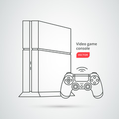 Vector video game console illustration. Gamepad, joystick, controller, joypad line art icon. © nickimpression
