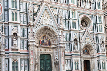 decorated facade of Duomo Cathedral in Florence