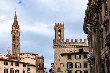 Fototapeta na wymiar towers Badia Fiorentina and bargello over houses