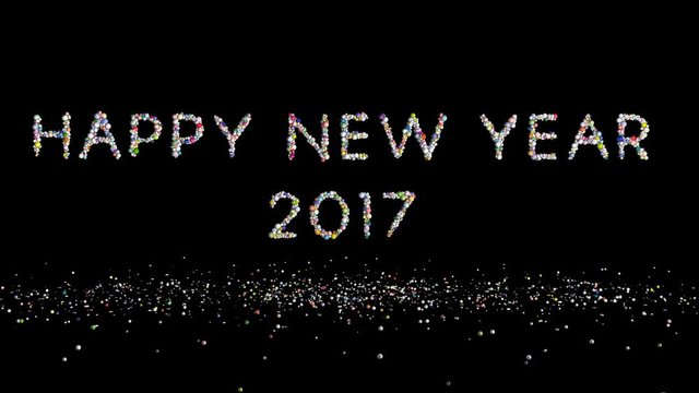 Happy New Year 2017 text, holiday element against black