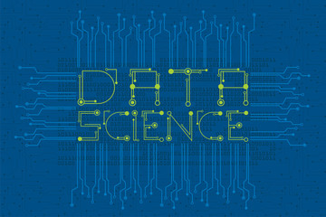 Big data and data science concept with digital and electronics font style and digital data flowing as background.