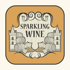 Tag or label with the text Sparkling Wine, written inside