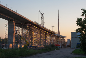 Construction of  viaduct to new South bridge in Riga.