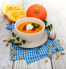 Pumpkin soup with fresh pumpkins