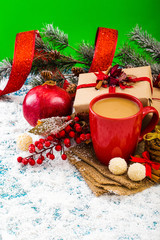 Christmas holiday background with coffee cup