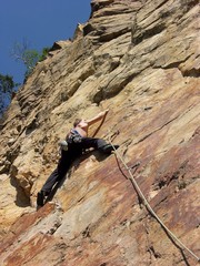 Climber in difficult Wall, old Quarry of Schriesheim, Germany