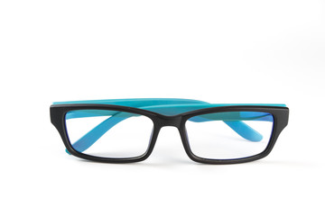 Black frame glasses green leg on a white background