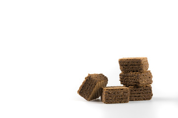 Flavored chocolate wafers On a white background
