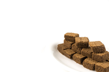 Flavored chocolate wafers On a white background