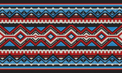 Red And Blue Detailed Traditional Folk Sadu Arabian Hand Weaving - obrazy, fototapety, plakaty