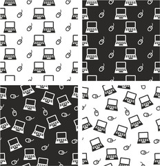 Laptop & Computer Mouse Big & Small Aligned & Random Seamless Pattern Set