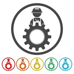 Under construction illustration gear design icons set 